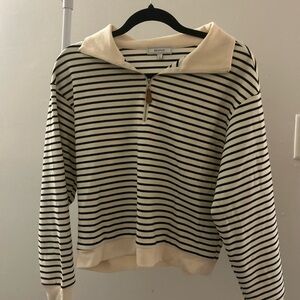 RIHOAS Cream and Black Striped Cowl Neck Sweater